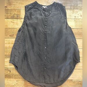 Unsubscribed Women's Black 100% Silk Button Front Lightweight Flowy Tunic Top
